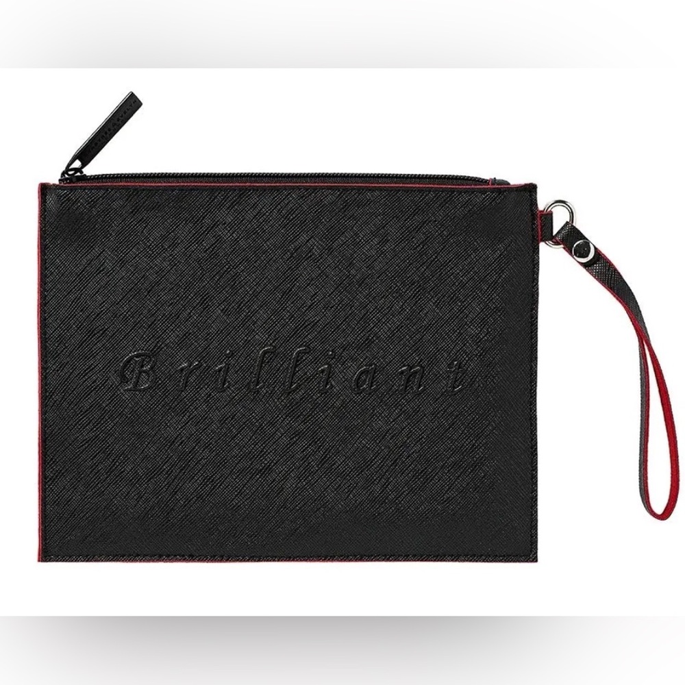 CRABTREE & EVELYN || Black Wristlet Pouch with Red Accents
